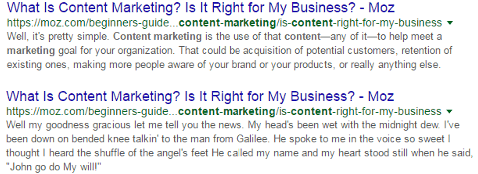 If you searched for “content marketing,” which of these two options would you trust more?